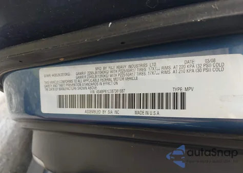 2008 Subaru Outback 2.5I/2.5I L.l. Bean Edition из США, поврежденный, VIN 4S4BP61C087361887